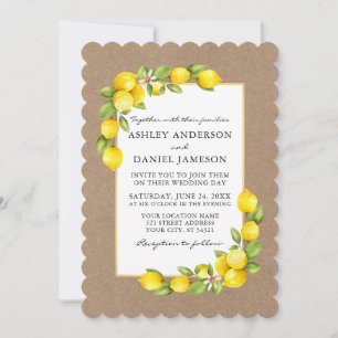 Invitation Aquarelle Citrons et verdure Mariage Kraft