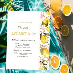 Invitation Aquarelle Citrons Jaunes en Fleurs Anniversaire