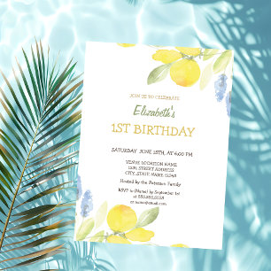 Invitation Aquarelle Citrons Jaunes Fleurs Anniversaire