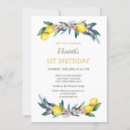 Invitation Aquarelle Citrons jaunes Oliviers Anniversaire