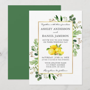 Invitation Aquarelle Citrons Mariage Botanique Verdure