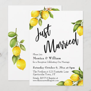 Invitation Aquarelle Citrons Typographie Jeunes Mariés