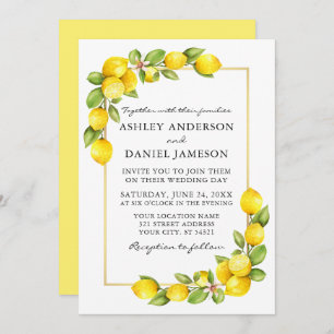 Invitation Aquarelle Citrons Vert Or Jaune Mariage