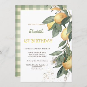 Invitation Aquarelle Citrons Vert Plaid Anniversaire