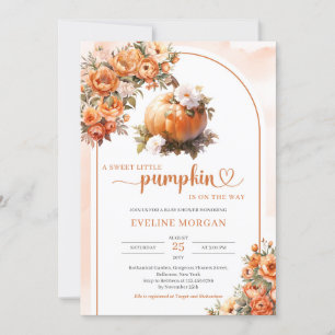 Invitation Aquarelle citrouille blanc fleurs d'automne pivoin