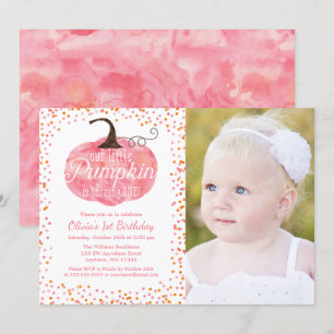 Invitation Aquarelle Citrouille Confetti Fille premier annive