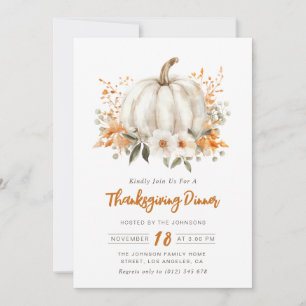 Invitation aquarelle citrouille floral Thanksgiving dîner