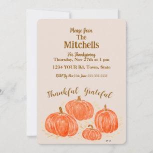 Invitation Aquarelle Citrouille Merci PERSONNALISER