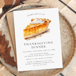Invitation Aquarelle Citrouille tarte Thanksgiving Dîner