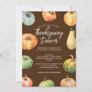 Invitation Aquarelle Citrouille Thanksgiving Fest Dîner Café