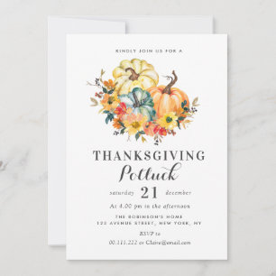 Invitation aquarelle citrouille thansgiving potluck