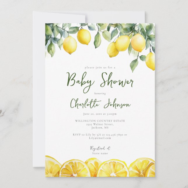 Invitation Aquarelle Citrus Baby shower photo (Devant)