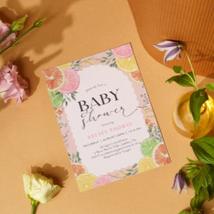 Invitation Aquarelle Citrus Baby shower rose