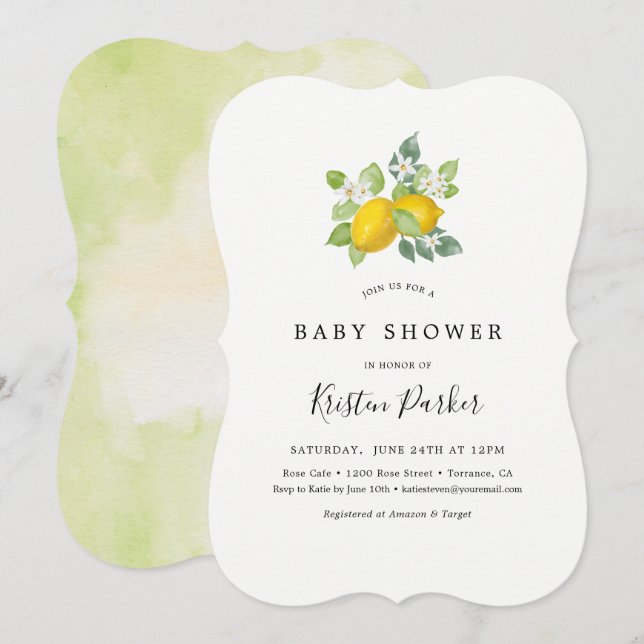 Invitation Aquarelle Citrus Citron Baby shower à thème (Devant / Derrière)