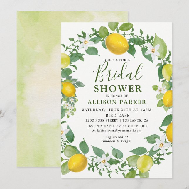 Invitation Aquarelle Citrus Citron Fête des mariées de couron (Devant / Derrière)