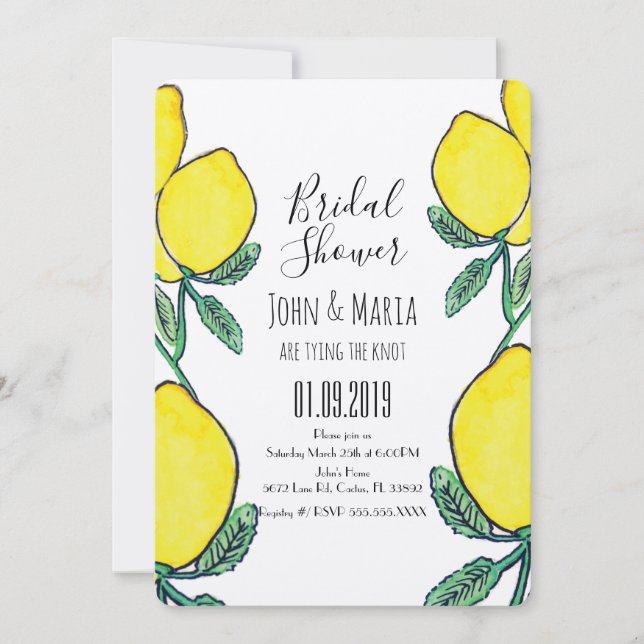 Invitation Aquarelle Citrus Citrus Fête des mariées Jaune Ecr (Devant)