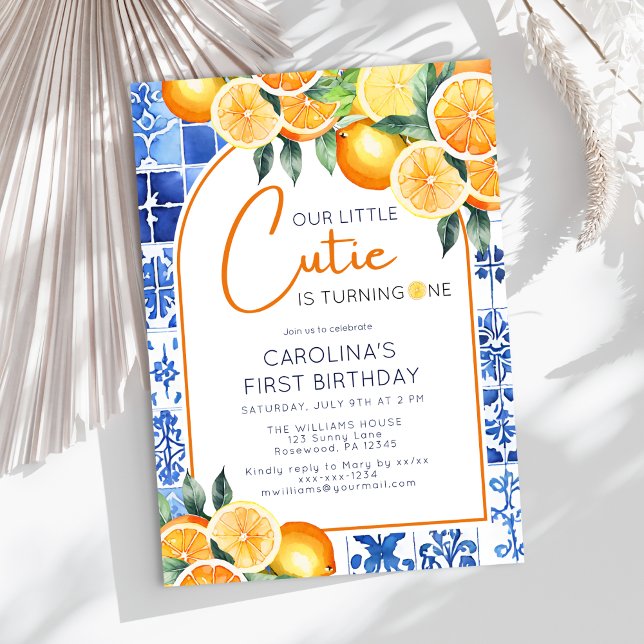 Invitation Aquarelle Citrus Citrus Premier anniversaire (Créateur téléchargé)