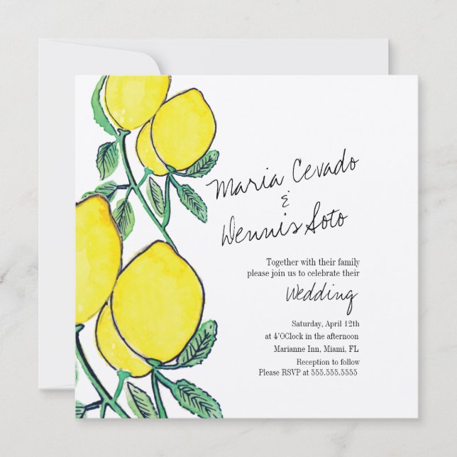 Invitation Aquarelle Citrus Citrus Script Mariage Kraft (Devant)
