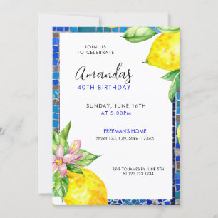 Invitation Aquarelle Citrus Lemon Mosaic 40e anniversaire