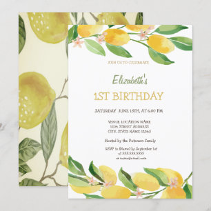 Invitation Aquarelle Citrus Lemons Fleurs Anniversaire