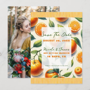 Invitation Aquarelle Citrus Orange Feuilles Enregistrer la da