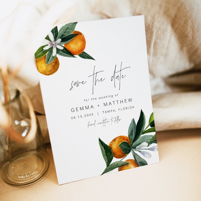 Invitation Aquarelle Citrus Orange Floral Enregistrer la date (Créateur téléchargé)