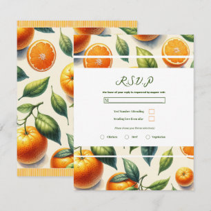 Invitation Aquarelle Citrus Orange Mariage Feuille RSVP