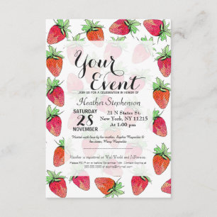Invitation Aquarelle claire et colorée Fruits Fraises