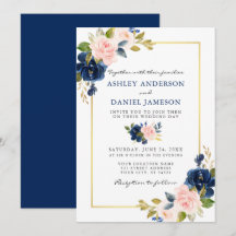 Aquarelle Classic Bleu rose Floral Mariage or