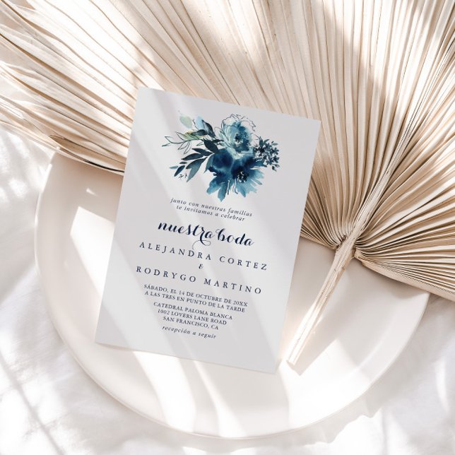 Invitation Aquarelle classique Floral Nuestra Boda Mariage (Créateur téléchargé)