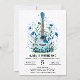 Invitation Aquarelle classique Guitare garçon Anniversaire