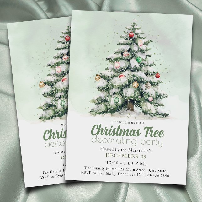 Invitation Aquarelle classique Noël Arbre de décoration fête (Créateur téléchargé)