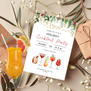 Invitation Aquarelle Cocktail de Noël Boissons de Noël