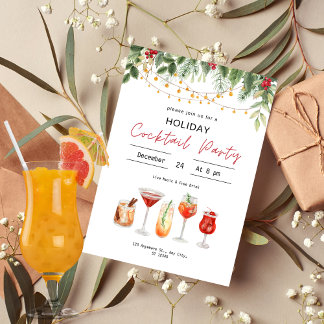 Invitation Aquarelle Cocktail de Noël Boissons de Noël