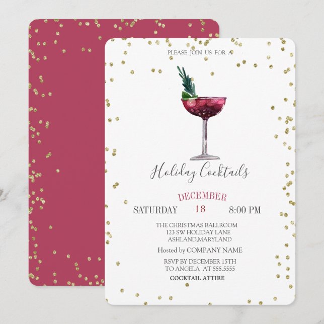 Invitation Aquarelle Cocktail Diamonds Company Noël (Devant / Derrière)