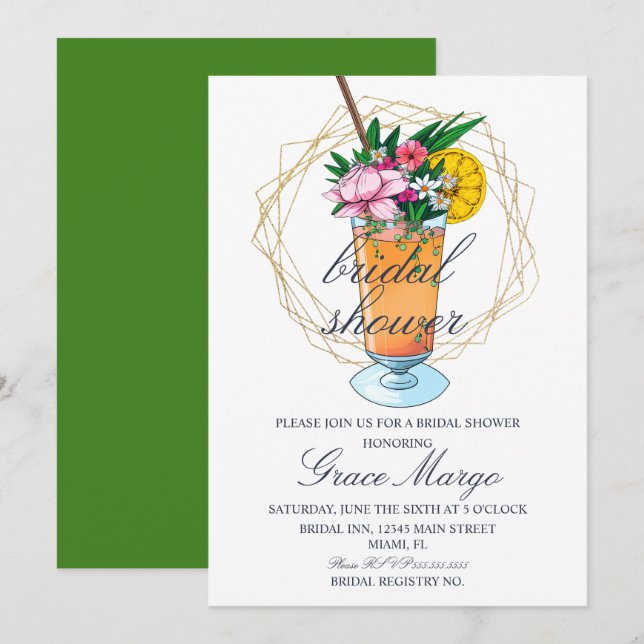 Invitation Aquarelle Cocktail Fête des mariées tropicale (Devant / Derrière)