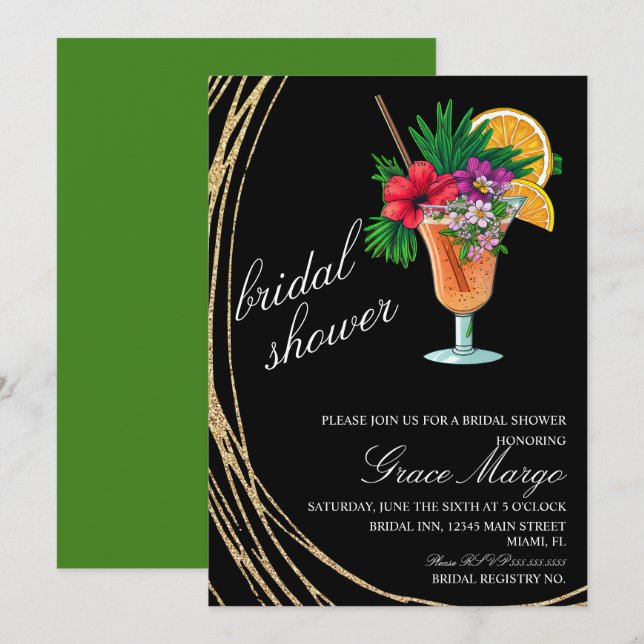 Invitation Aquarelle Cocktail Fête des mariées tropicale (Devant / Derrière)