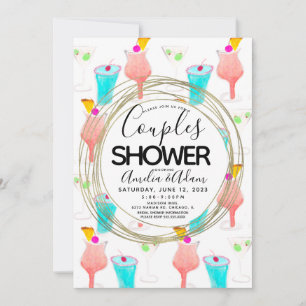 Invitation Aquarelle Cocktail Motif Couples Douche Invitat