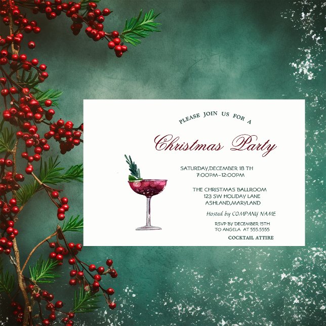 Invitation Aquarelle Cocktail Red Christmas Corporate Party (Créateur téléchargé)