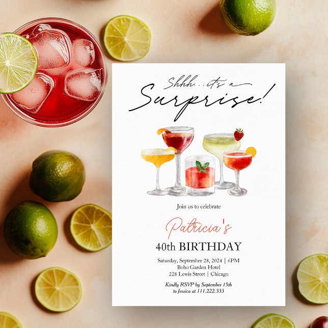 Invitation Aquarelle Cocktail Surprise 40e anniversaire (Créateur téléchargé)