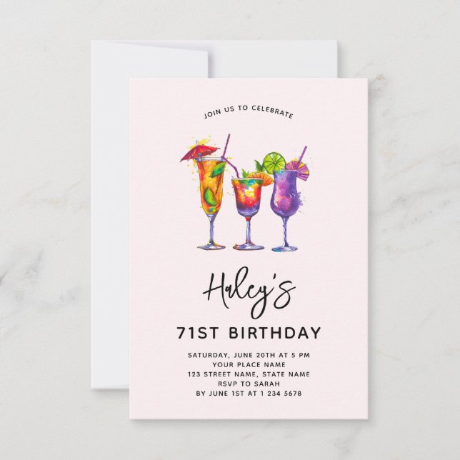 Invitation Aquarelle Cocktails 71ème anniversaire (Devant)