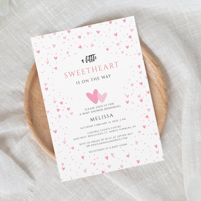 Invitation Aquarelle Coeurs amoureuse Baby shower fille (Pink Hearts Girl Baby Shower Invitation)