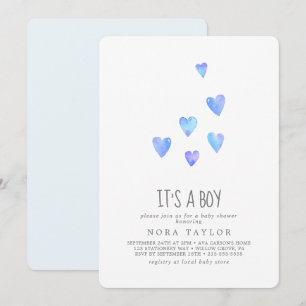 Invitation Aquarelle Coeurs C'est un Baby shower garçon