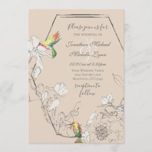 Invitation Aquarelle Colibri Floral Mariage géométrique