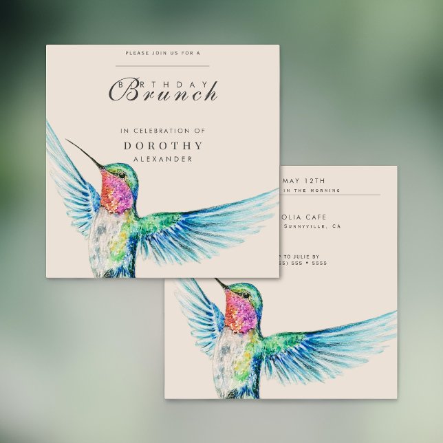 Invitation Aquarelle Colibri N'IMPORTE QUEL Brunch d'annivers (Créateur téléchargé)