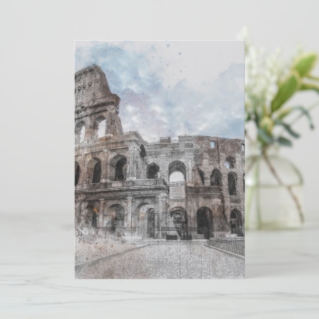 Invitation Aquarelle Colonne de Rome – Voyage élégant en Ital (Debout devant)