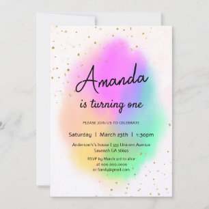 Invitation Aquarelle colorée Anniversaire arc-en-ciel