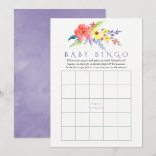 Invitation Aquarelle colorée Baby shower floral Bingo