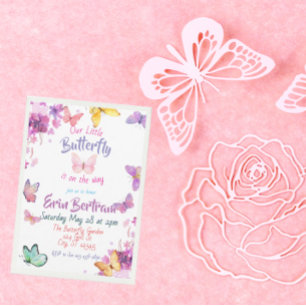 Invitation Aquarelle colorée Baby shower papillon floral
