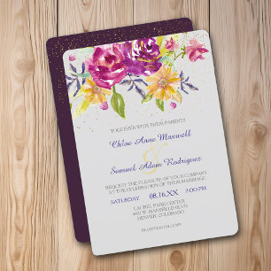 Invitation Aquarelle colorée Bouquet étincelant Mariage Invit